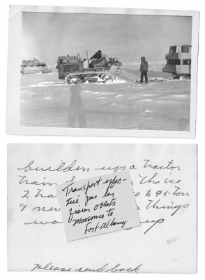 Tractor train hauling goods to Fort Albany, Kash and Attawapiskat