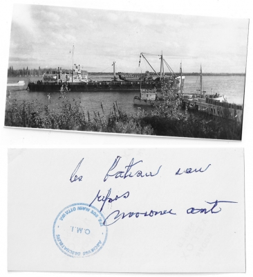 Ship anchored off the shore at Moosonee