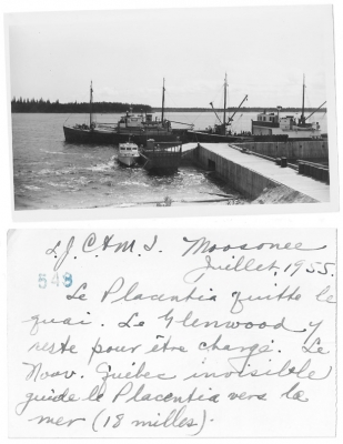 Boats at the dock in Moosonee in 1955